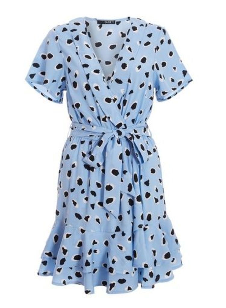 Womens *Quiz Blue Dalmatian Print Wrap Dress, Blue
