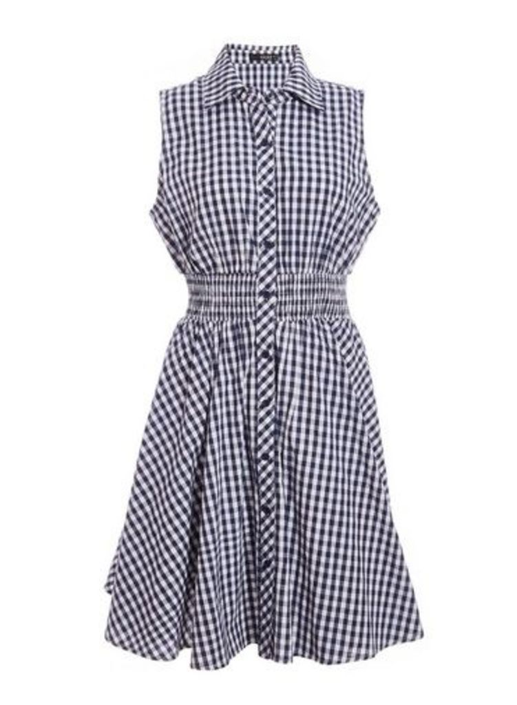 Womens *Quiz Multi Colour Gingham Button Front Skater Dress - Navy, Navy