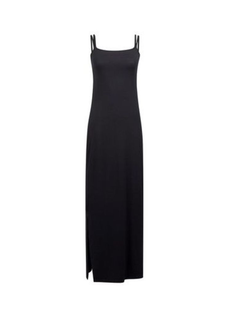 Womens Black Jersey Strappy Maxi Dress- Black, Black