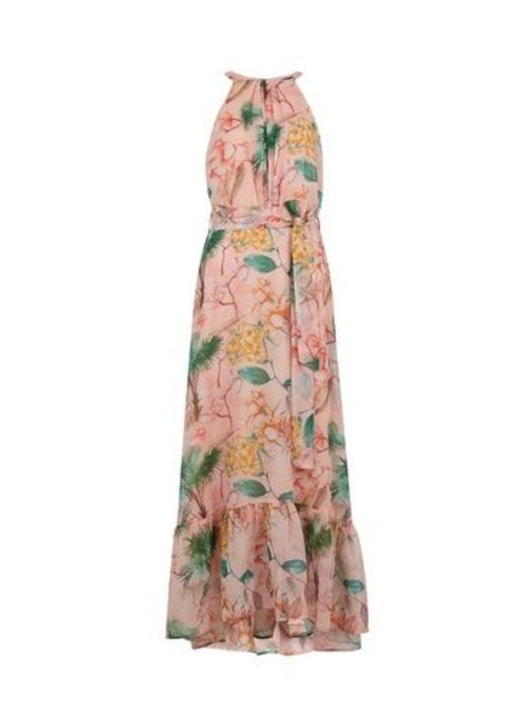 Womens **Tall Pink Tropical Print Maxi Dress, Pink