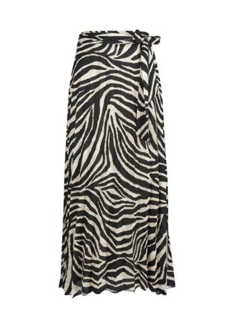 Womens Tall Zebra Print Midi Skirt - Black, Black