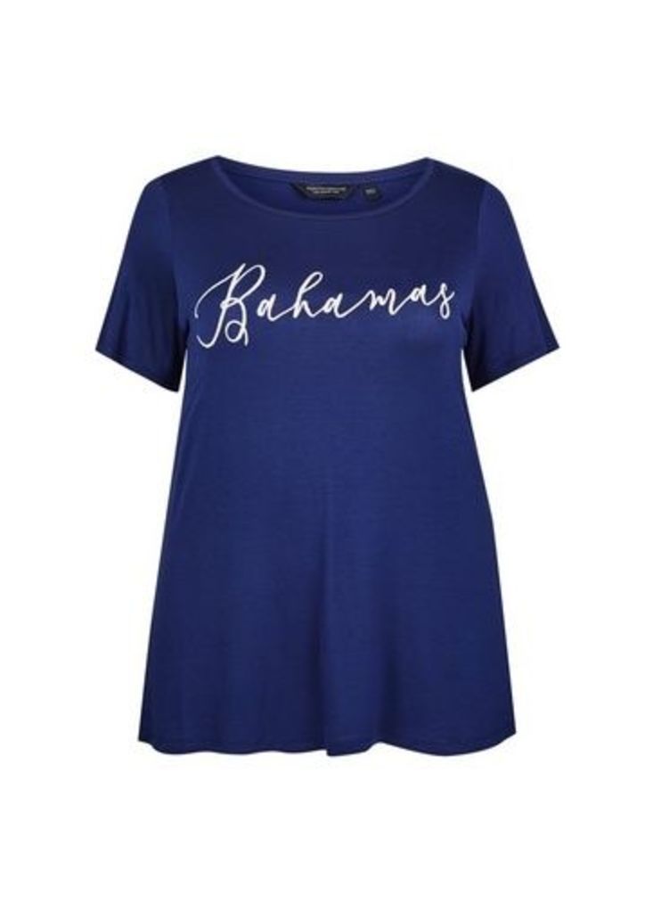 Womens **Dp Curve Navy Bahamas Motif T-Shirt- Blue, Blue