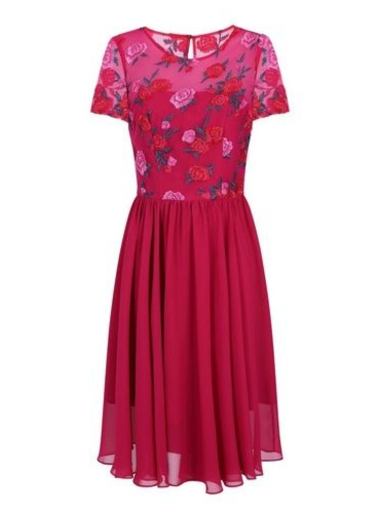 Womens Chi Chi London Pink Floral Embroidered Midi Dress, Red