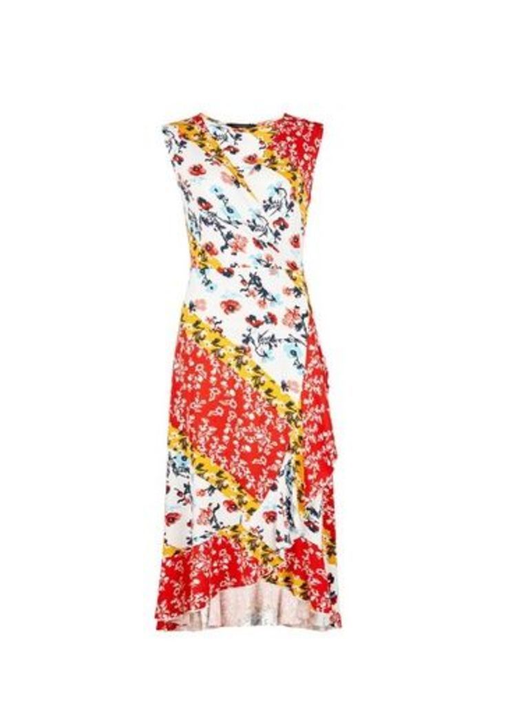 Womens Red Floral Mix Print Wrap Dress, Red