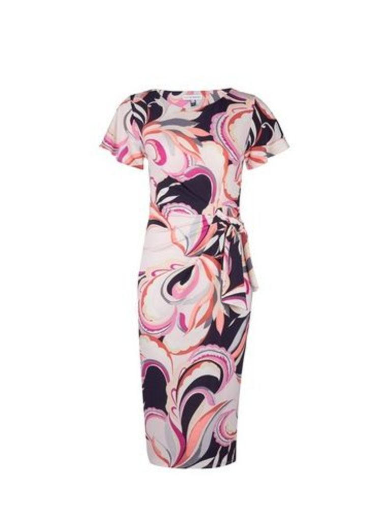 Womens **Lily & Franc Pink Swirl Printed Manipulated Dress, Pink