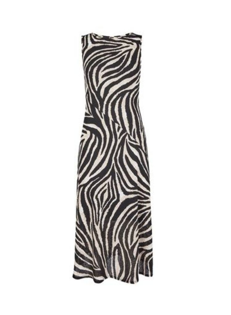 Womens Petite Zebra Print Midi Dress- Black, Black