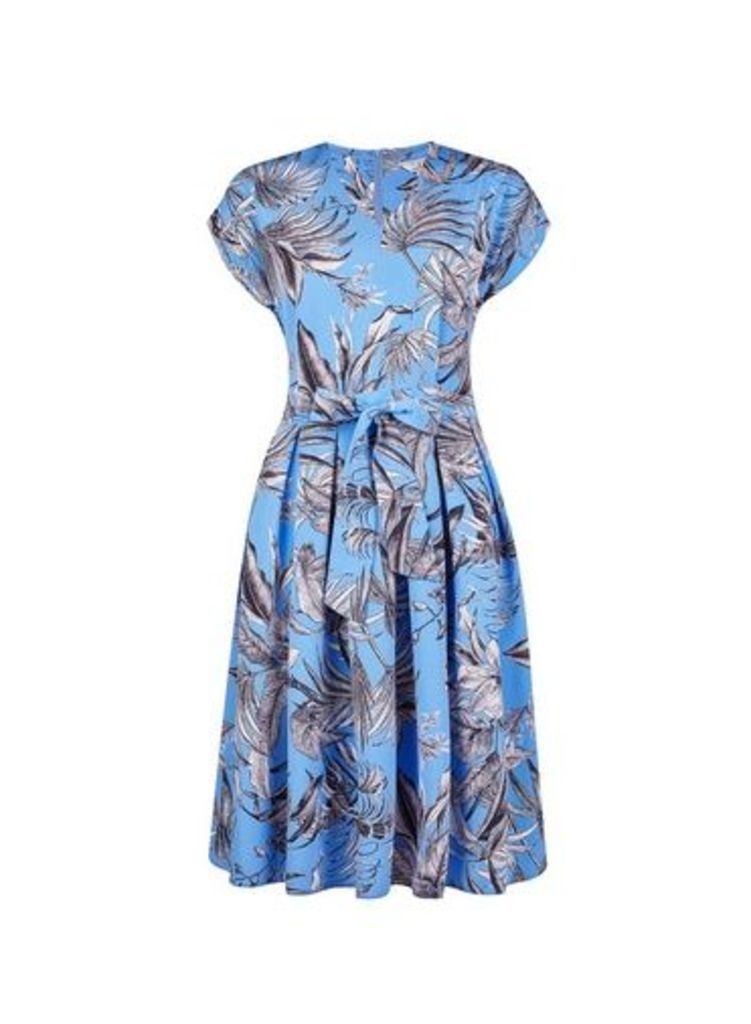 Womens **Billie & Blossom Tall Blue Leaf Print Fit And Flare Dress, Blue