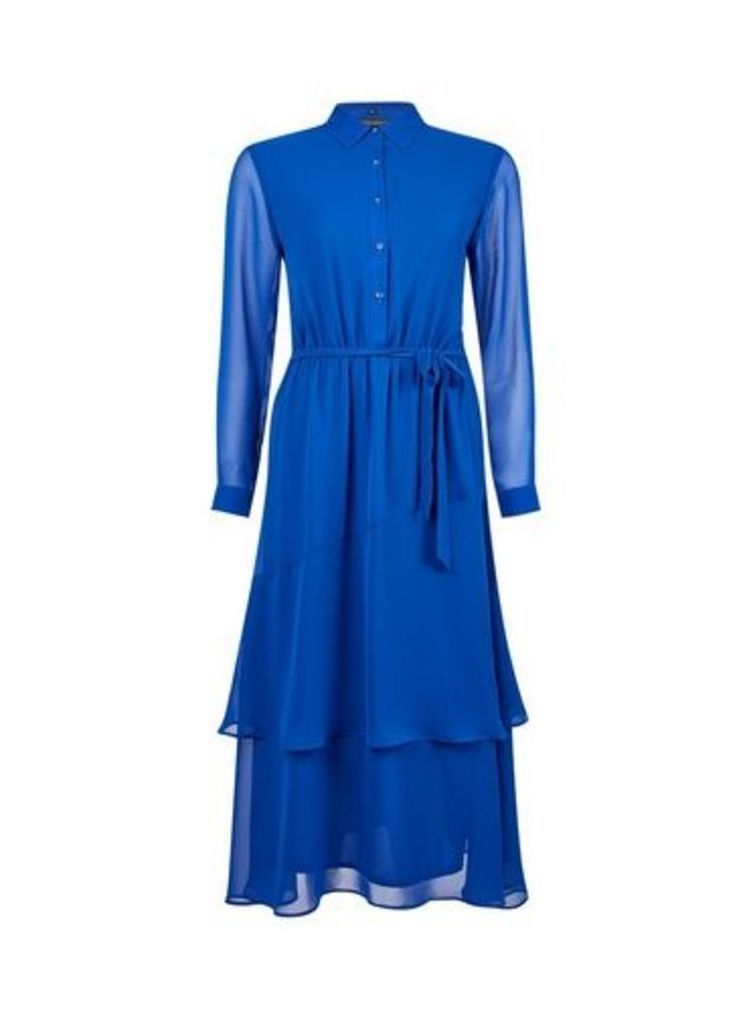 Womens Cobalt Midi Shirt Dress- Blue, Blue