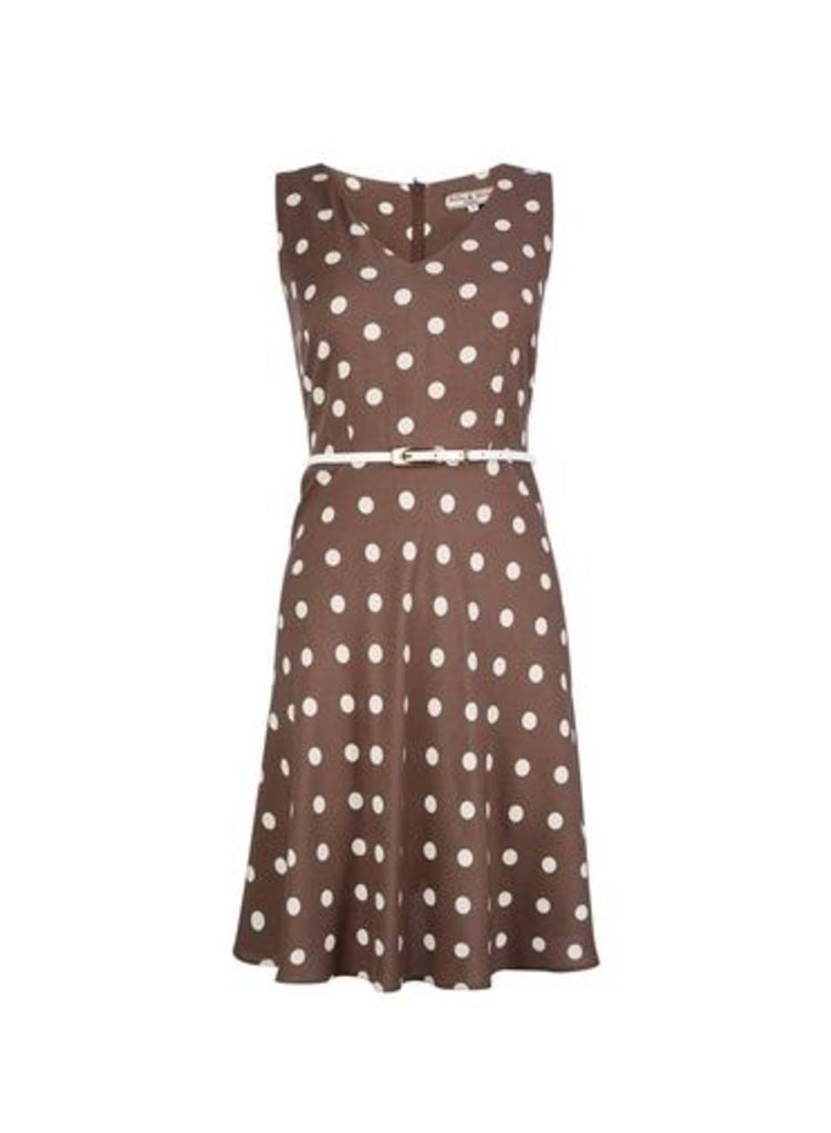 Womens **Billie & Blossom Petite Taupe Spot Print Dress- Brown, Brown