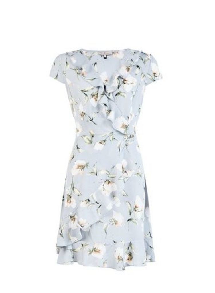 Womens **Billie & Blossom Grey Floral Print Wrap Dress, Grey