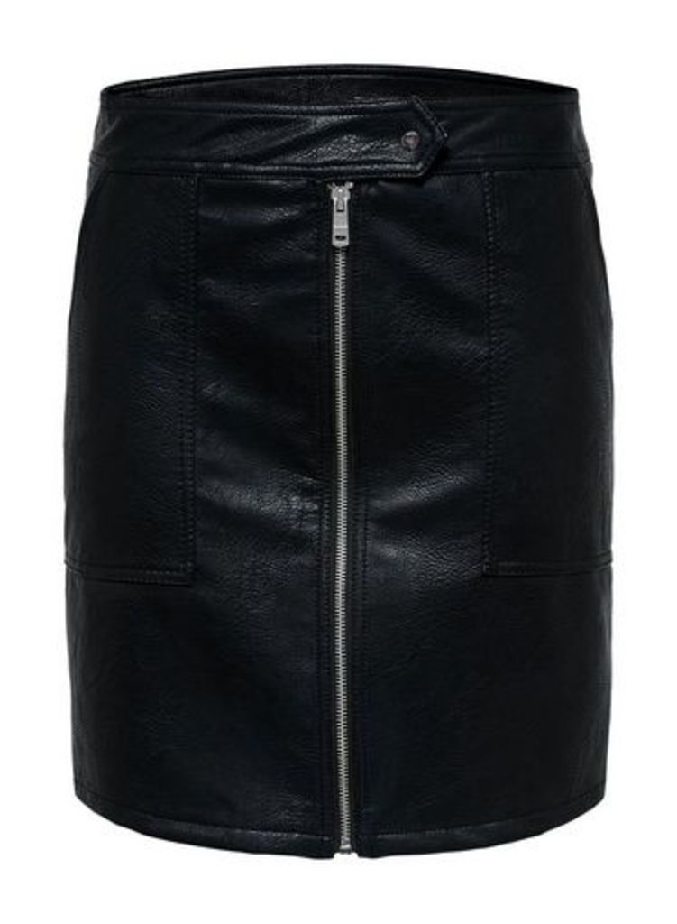 Womens Only Black Faux Leather Skirt, Black