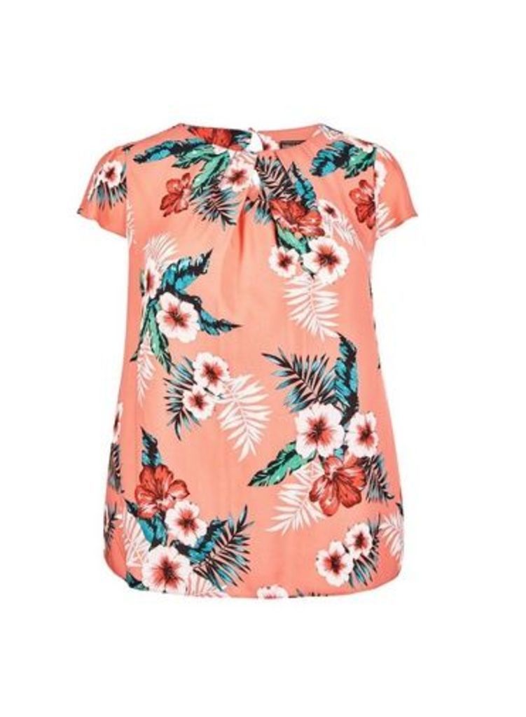Womens **Billie & Blossom Curve Coral Tropical Print Shell Top, Coral