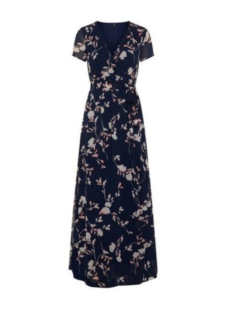 Womens Vero Moda Navy Floral Print Wrap Dress - Blue, Blue