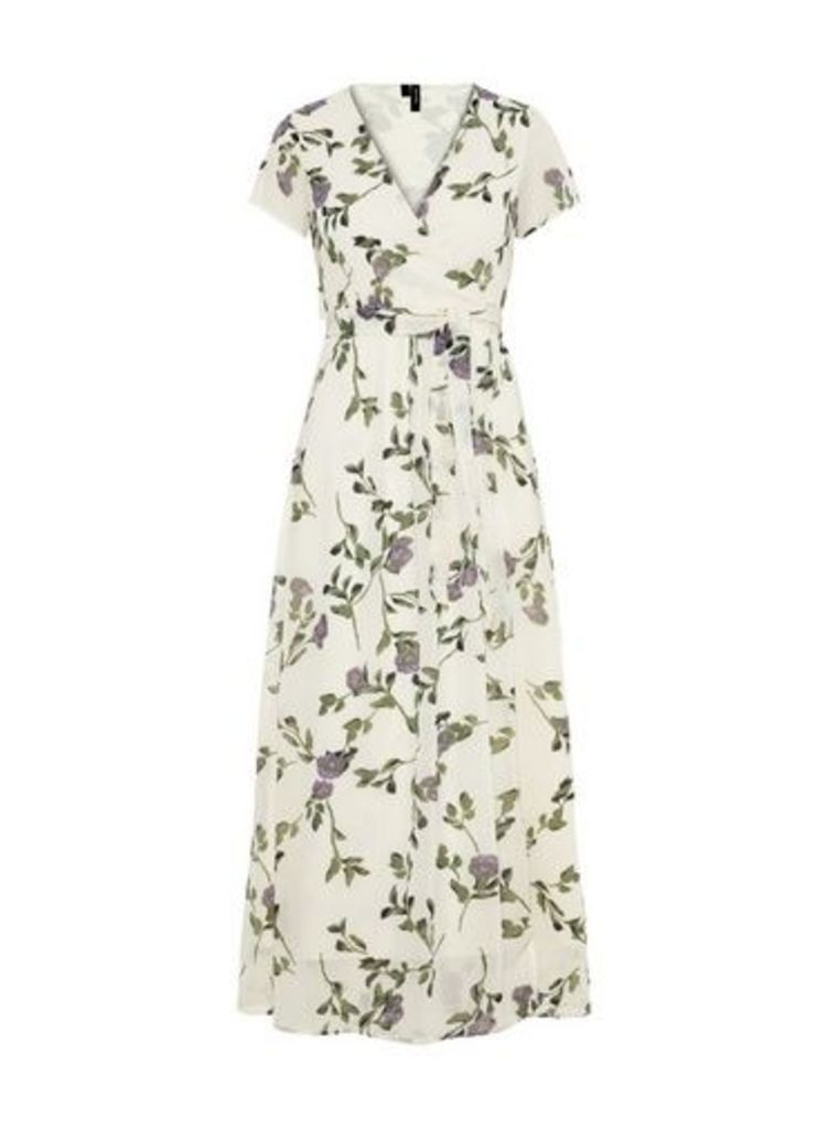 Womens Vero Moda Ivory Floral Print Wrap Dress - Multi, Multi