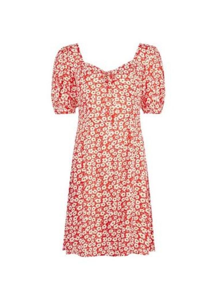 Womens **Red Ditsy Print Tea Dress, Red