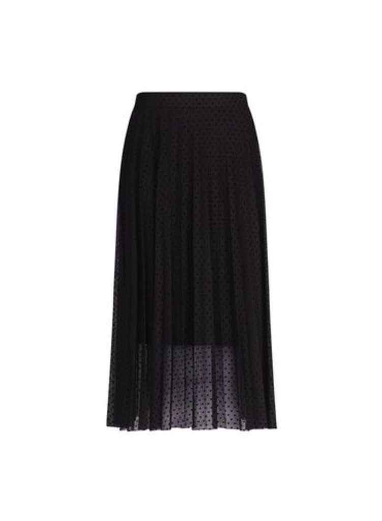Womens Black Dobby Mesh Midi Skirt, Black