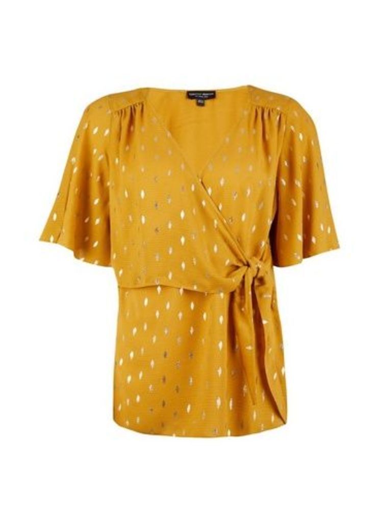 Womens Gold Clipped Wrap Top - Yellow, Yellow
