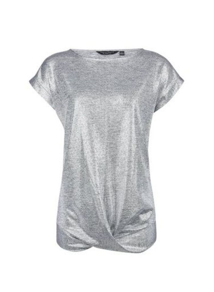 Womens Silver Twist Hem T-Shirt, Silver