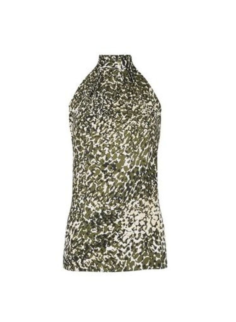 Womens **Tall Khaki Camouflage Print High Neck Top, Khaki