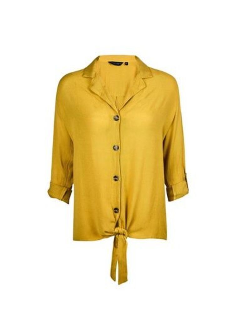 Womens Yellow Crinkle Shirt - Ochre, Ochre