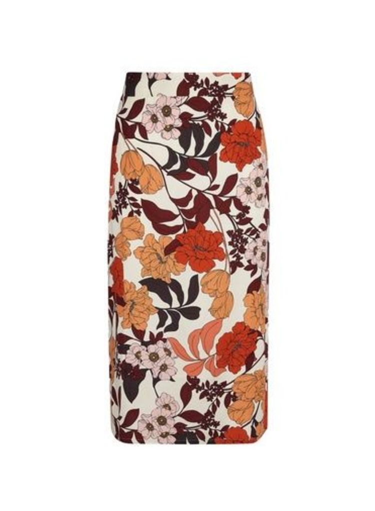 Womens Multi Colour Floral Print Midi Pencil Skirt, Multi