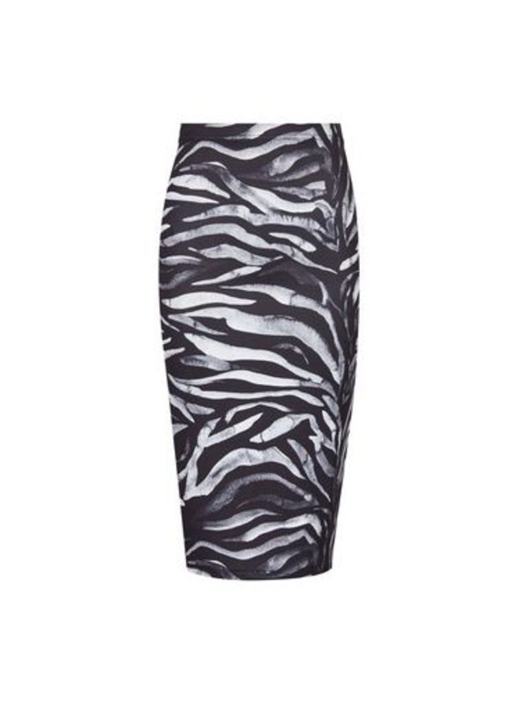 Womens Charcoal Zebra Print Pencil Skirt, Charcoal