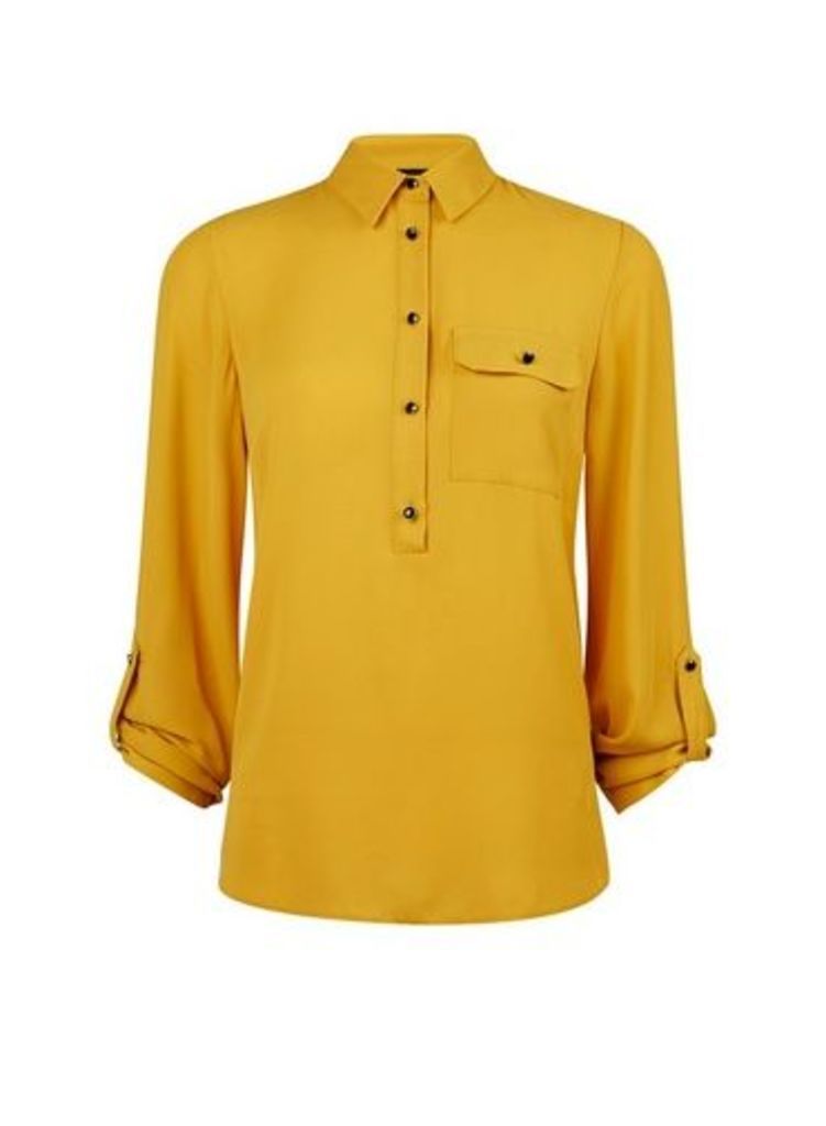 Womens Yellow Roll Sleeve Shirt- Yellow, Yellow