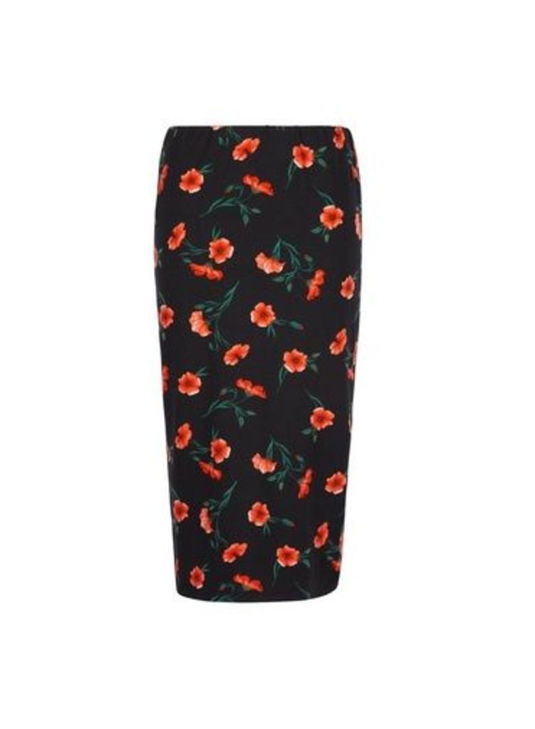 Womens Black 'Poppy' Floral Print Pencil Skirt, Black