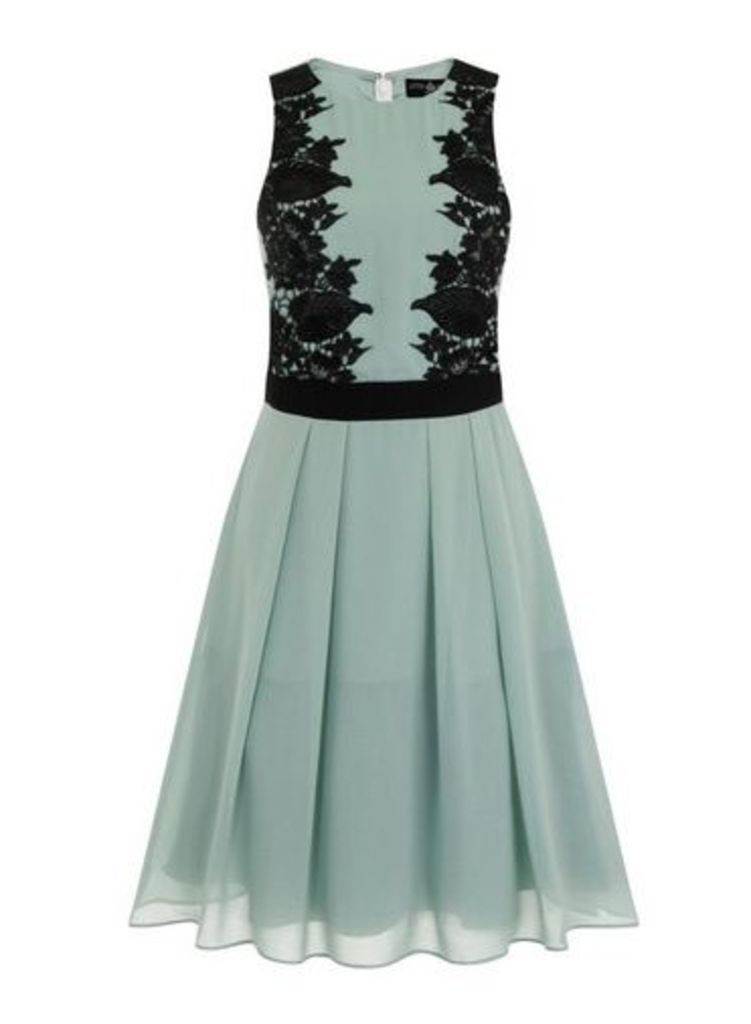Womens Little Mistress Sage And Black Lace Prom Dress - Green, Green