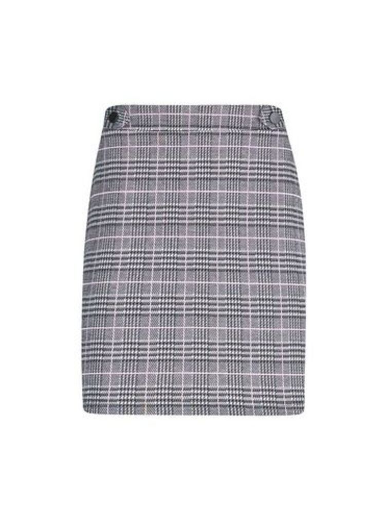 Womens Grey Check Button Mini Skirt, Grey