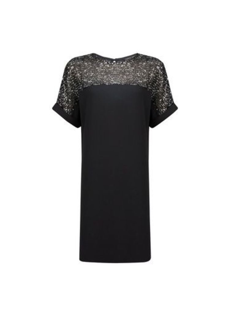 Womens Black And Silver Sequin Shift Dress, Silver