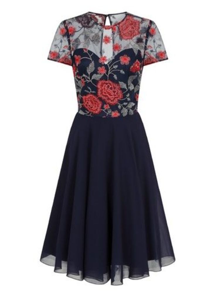 Womens *Chi Chi London Navy Embroidered Midi Dress - Blue, Blue