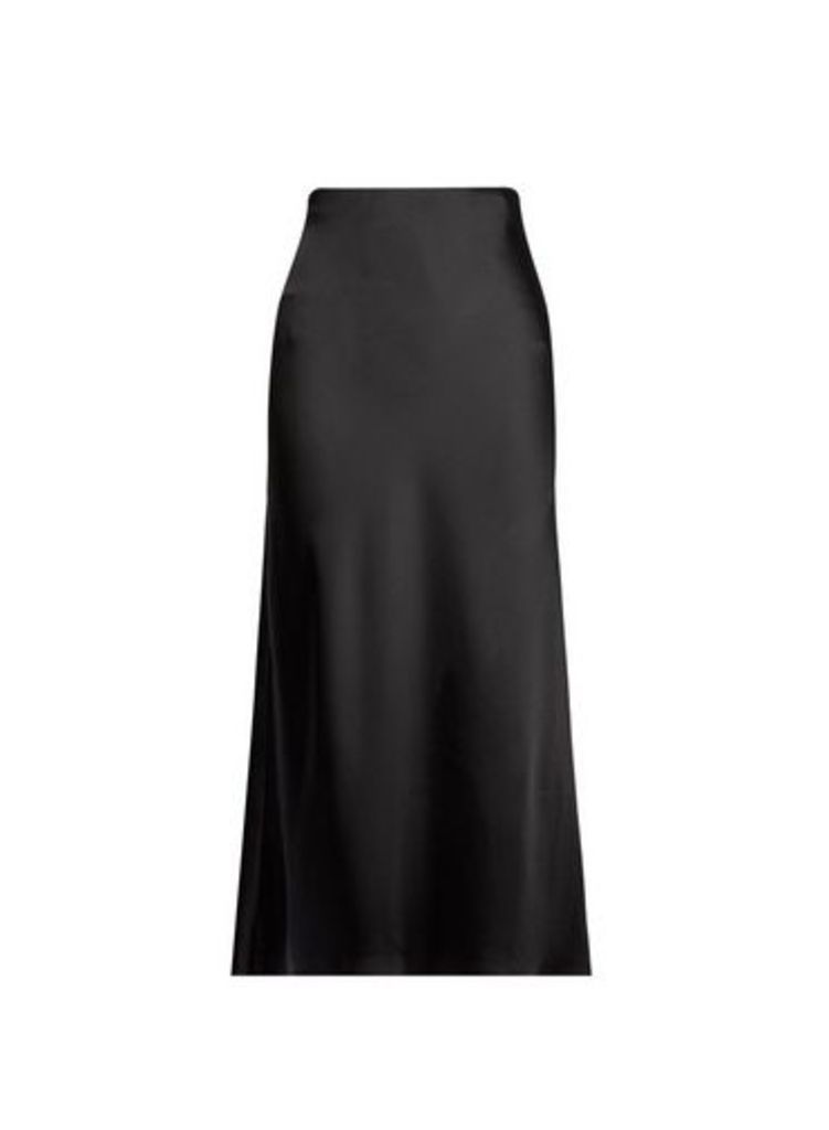 Womens Satin Midi Skirt- Black, Black
