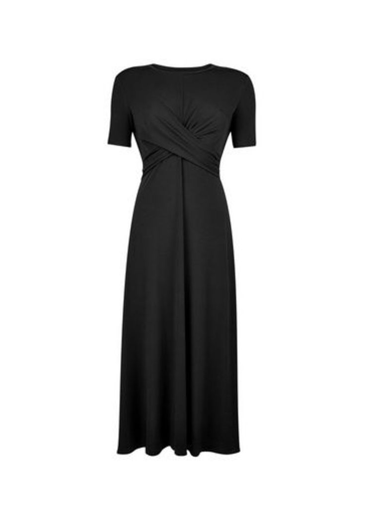 Womens Tall Black Wrap Front Midi Dress, Black