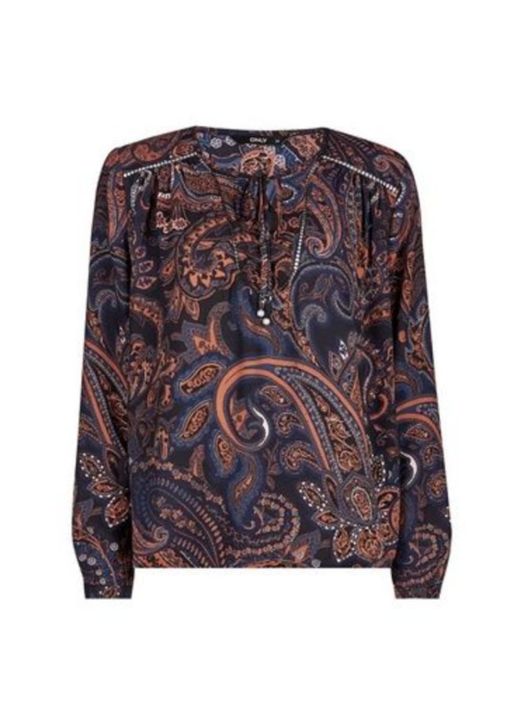 Womens **Only Black Paisley Printed Blouse, Black