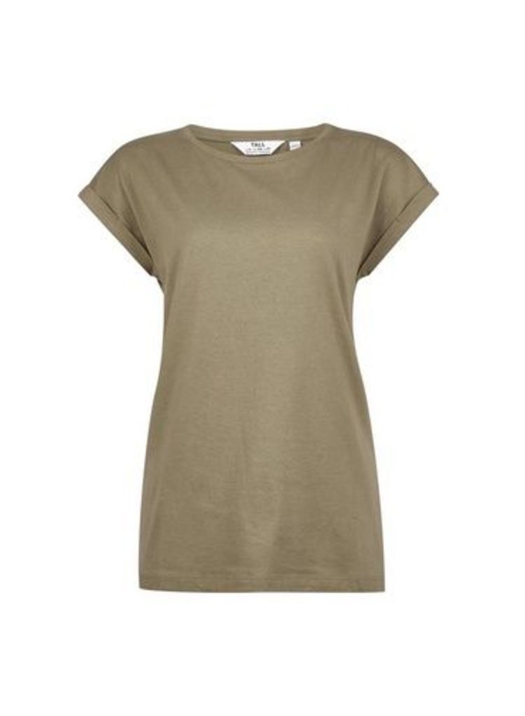 Womens Tall Khaki Roll Sleeve Cotton T-Shirt, Khaki