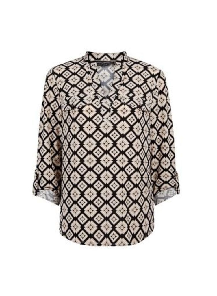 Womens Cream Geometric Interlock Twist Yarn Jersey Shirt- Multi Colour, Multi Colour