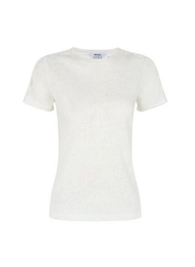 Womens Petite White Crochet T-Shirt, White