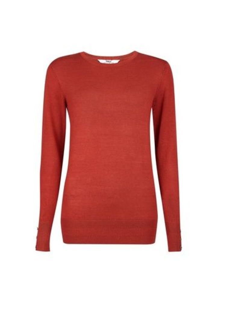 Womens **Tall Red Button Cuff Jumper, Red