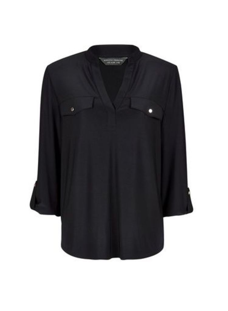Womens Black Interlock Twist Yarn Jersey Shirt- Black, Black