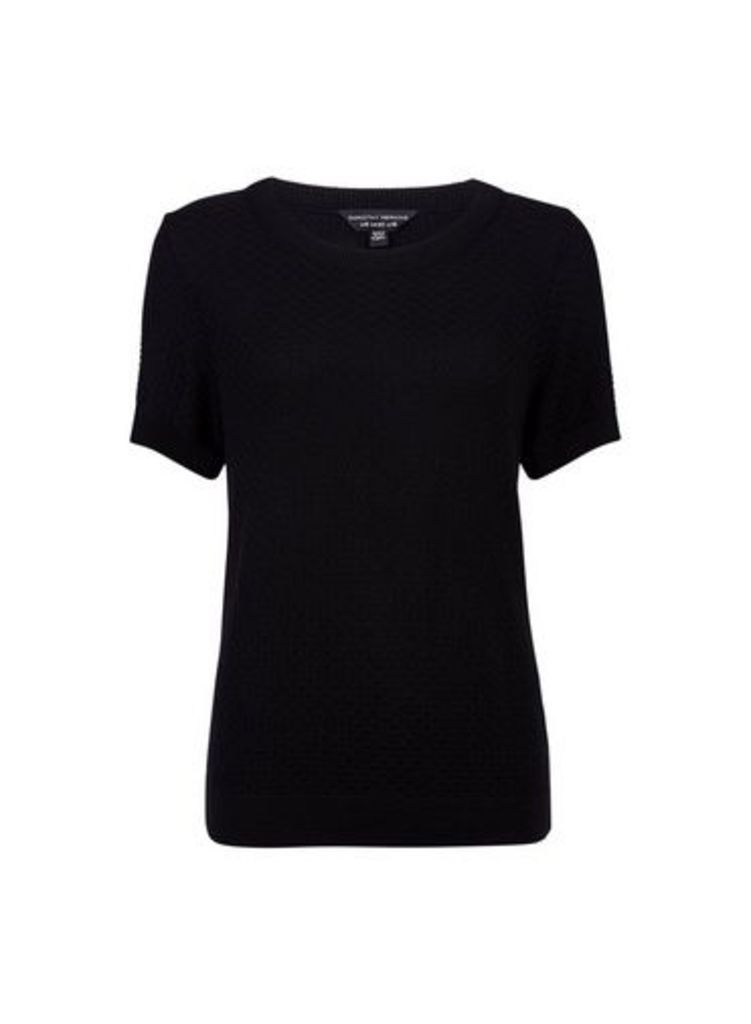 Womens Black Textured Knit T-Shirt, Black