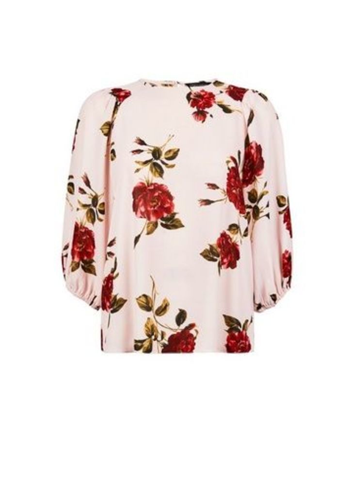 Womens Pink Floral Print Top - Ivory, Ivory