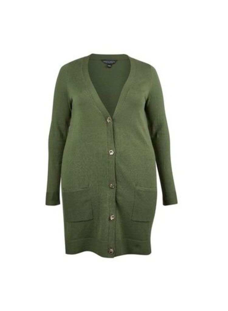 Womens **Dp Curve Khaki Button Cardigan- Green, Green