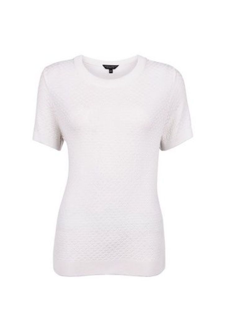 Womens Ivory Textured Knitted Tee, Ivory