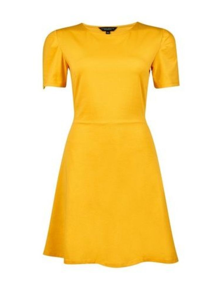 Womens Mustard Fit And Flare Dress- Yellow, Yellow