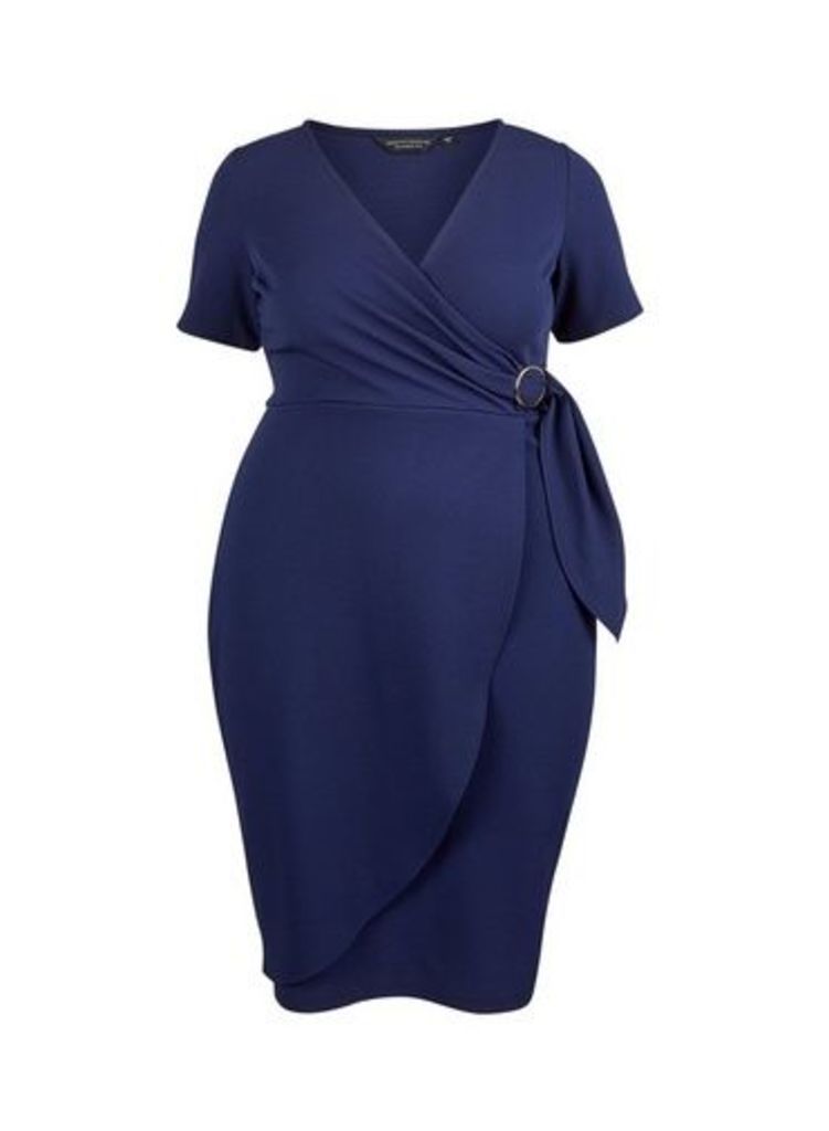 Womens **Dp Curve Navy Wrap Dress - Blue, Blue