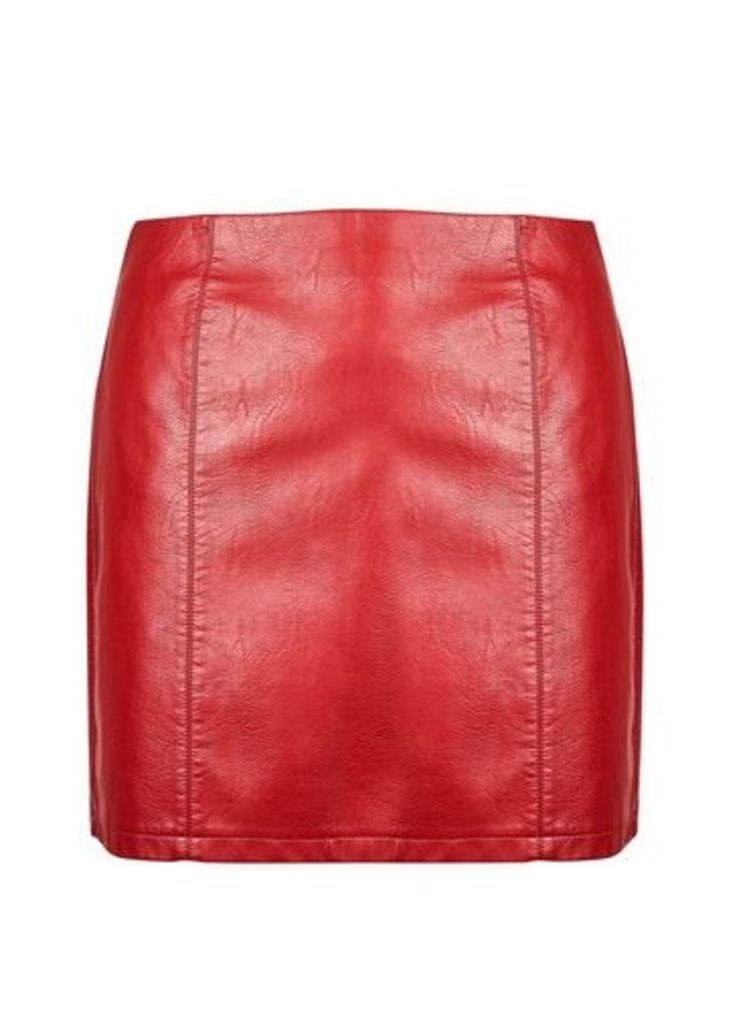 Womens Dp Curve Dark Red Pu Mini Skirt, Red