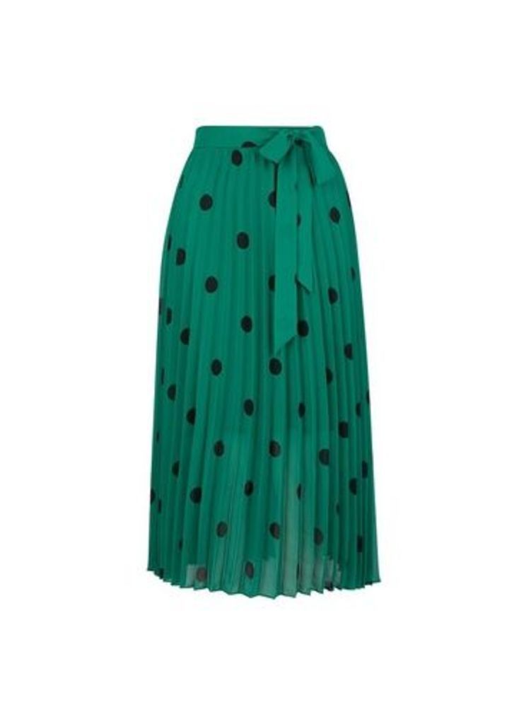 Womens Green Polka Dot Midi Skirt, Green