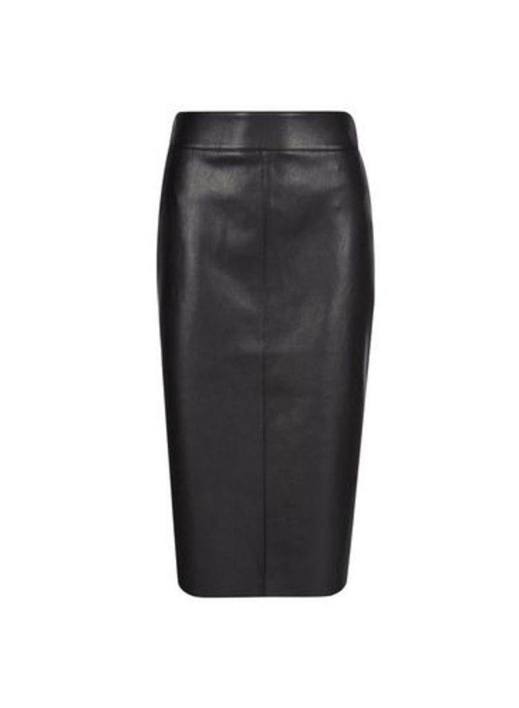 Womens Black Pu Midi Skirt, Black