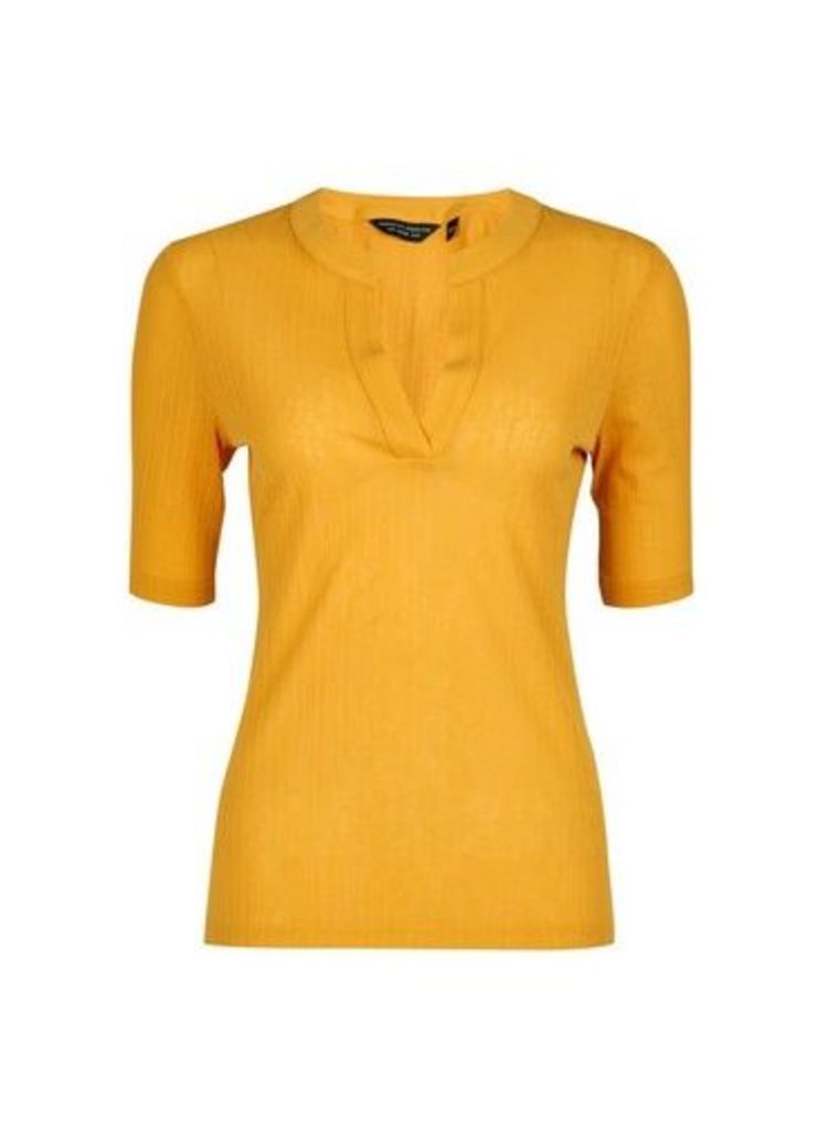 Womens Yellow Nehru Collar Half Sleeve Top- Orange, Orange